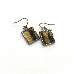 Leopard Print Square Earrings Faux Fur Animal Print Drop Dangle Jewelry
